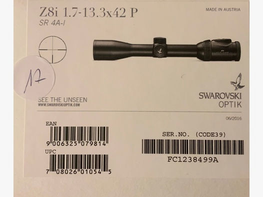 SWAROVSKI Z8i 1,7-13,3x42 P SR (Swarovski Rail) Absehen 4-Ai NEU mit OriginalRechnung wg Garantie