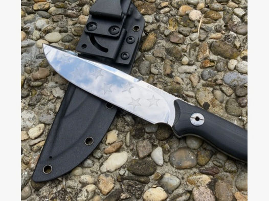 Jagdmesser mit Klingenätzung Polierte D2 Stahl Klinge Sterne Bowie Messer