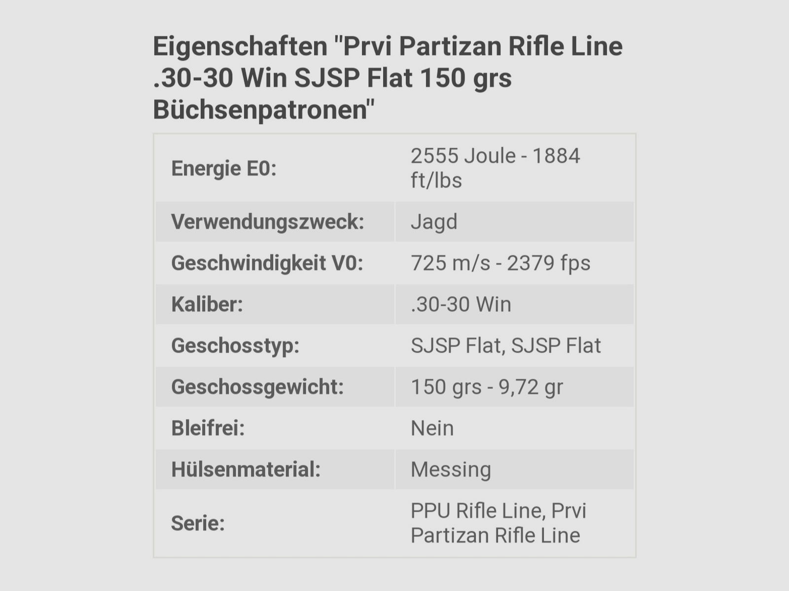 2 Schachteln "Prvi Partizan Rifle Line .30-30 Win SJSP Flat 150 grs Büchsenpatronen"