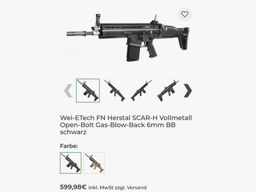 Wei-ETech FN Herstal SCAR-H Vollmetall Open-Bolt Gas-Blow-Back 6mm BB schwarz