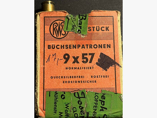 9 x 57 Mauser Büchsenpatronen Teilm. Rundkopf 18,2 g