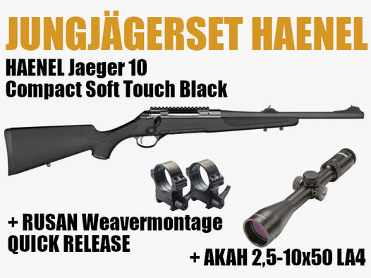 HAENEL JAEGER 10 COMPACT SOFT TOUCH BLACK 308WIN + AKAH 2,5-10X50 LA4 + RUSAN WEAVERMONTAGE QUICK RELEASE *EWB PFLICHTIG JUNGJÄGERPAKET