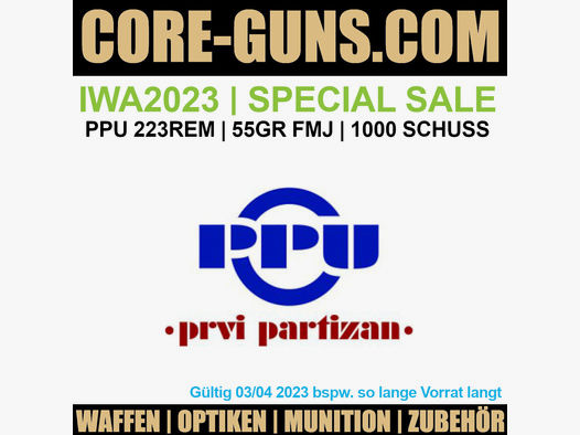 PPU .223 Rem. (A-188) 3,56g - 55grs - FMJ BT - 1000 Schuss *EWB Pflichtig IWA Special