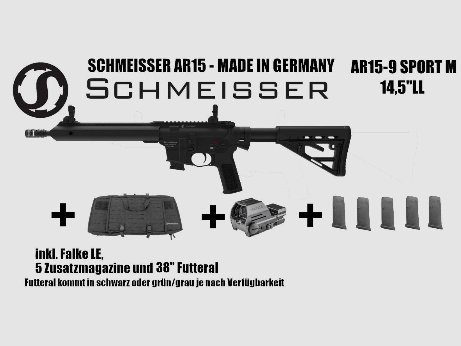 Schmeisser AR15-9 Sport S 10,5" LL 9mm Luger Büchse + Falke LE + 5 Magazine + Futteral UVP: 3008€ - Frühjahrskracher